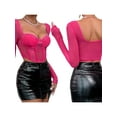 thumbnail image 6 of Suealasg Women’s Corset Crop Tops, Long Sleeve Lace Patchwork Solid Color Asymmetrical Bustier T-Shirts, 6 of 8