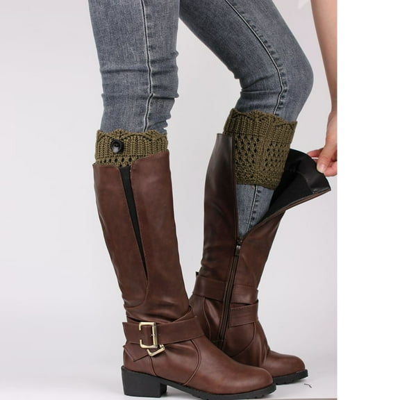 Dyfzdhu Womens Boot Winter Buttons Knit Leg Warmers Boot Topper Socks 2 Pairs