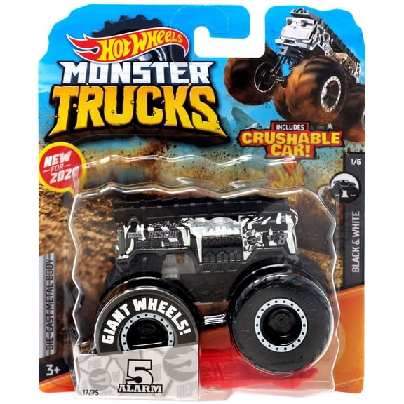 Hot Wheels Monster Trucks 5 Alarm Die-Cast Car (Black & White)