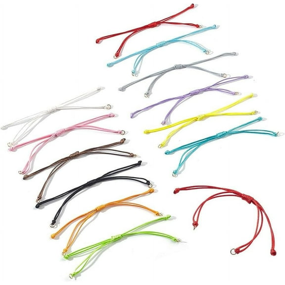 24 Pcs 12 Colors Half Finished Polyester Thread Bracelets Adjustable Rope Thread Bracelet Slider Friendship Bracelet with Jump Rings for Jewelry Making DIY Findings Colorful