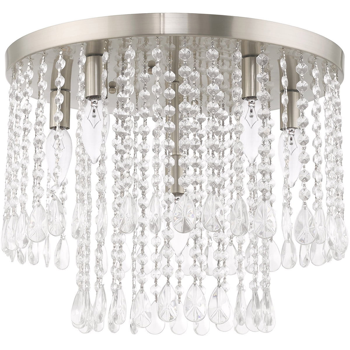 6 Light Brushed Nickel Ceiling Light fixture with Clear Crystals Shade