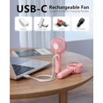thumbnail image 4 of Mini ventilador portátil, ventilador de mano pequeño y personal con pilas, silencioso, recargable por USB, ventilador de pestañas de maquillaje de 3 velocidades, rosa, 4 of 5