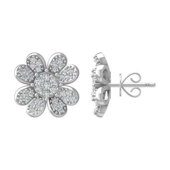 ARAIYA 10K White Gold Round Lab Grown Diamond Flower Stud Earrings (1/2 cttw, VS Clarity, D-E Color)