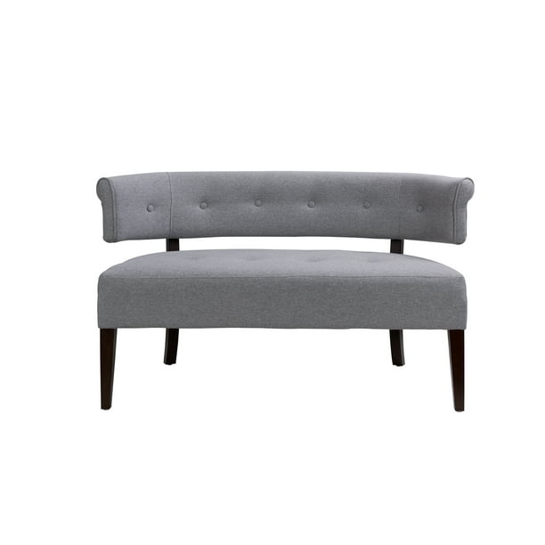 Jared Roll Arm Tufted Bench Settee, Light Grey