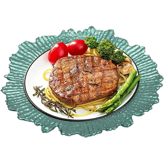 Miumaeov 12.6 inch Charger Plates Round Plastic Reef Plate Chargers for Dinner Plates Wedding Party Elegant Decoration Place mats