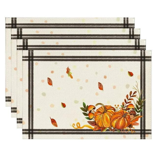 Mom's Best Manteles individuales con diseño de calabaza y hoja de arce, resistentes al calor y antideslizantes, 4 unidades