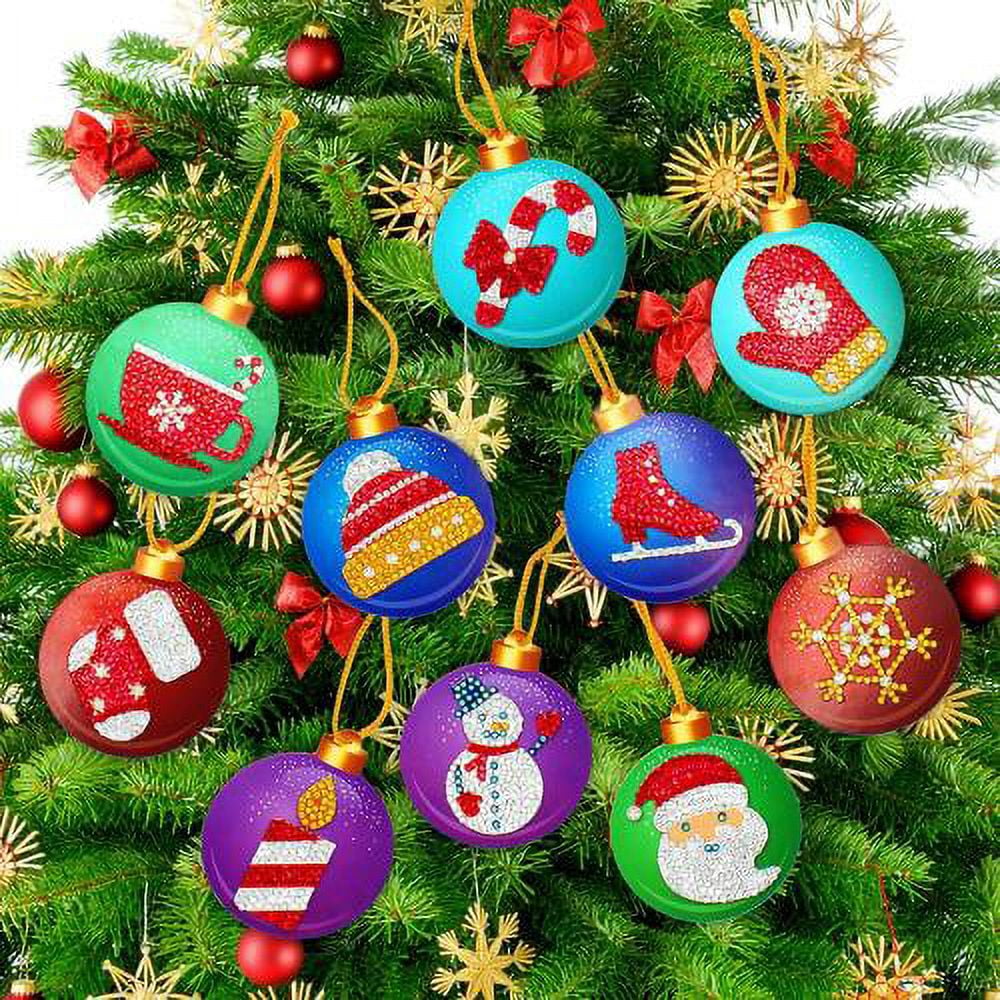 10 Pieces Christmas Diamond Painting Ornaments Diamond Art Keychain DIY Diamond  Painting Tags Kit Decoration Christmas Tree Ornament 5d Hanging Handcraft  for Family Decor 