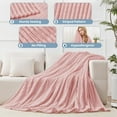 thumbnail image 4 of JUSTLET Fleece Throw Blanket for Sofa, Couch-Super Soft & Warm Bed Fluffy Throw, Lightweight Striped Cozy Bed Blanket All Season Use, Pink, 60"*80", 4 of 9