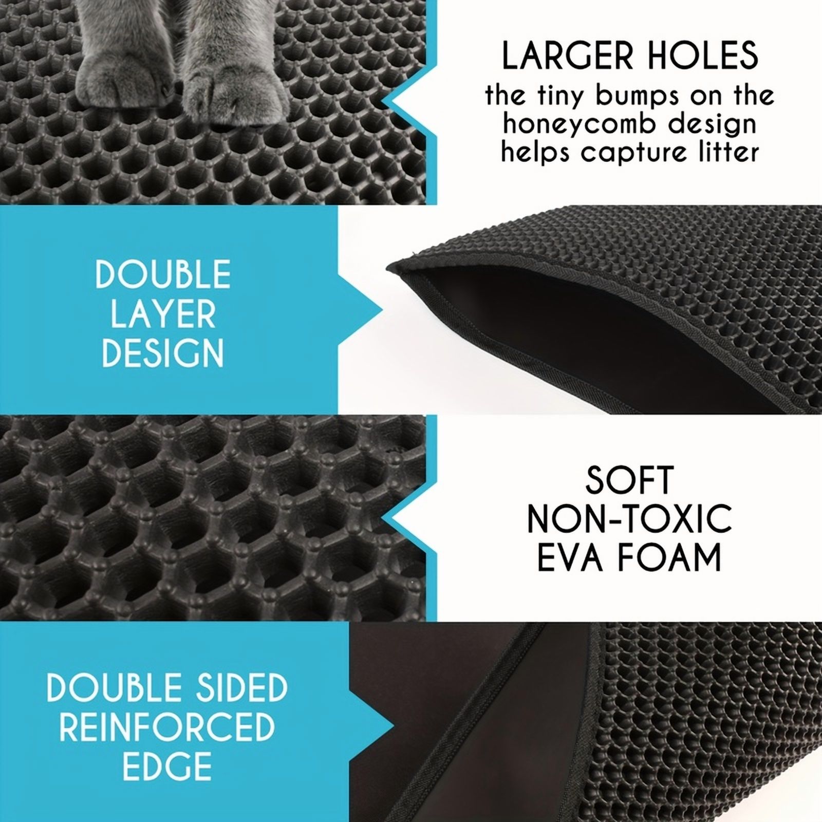 Double layer honeycomb cat litter mat - easy to clean, non-slip base - suitable for cat litter boxes and pet toilet areas