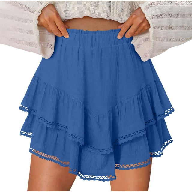 StSilkitty Flowy Skorts for Women Summer Lightweight High Waist Ruffle Solid Color Elastic Lace Tennis Golf Skirts