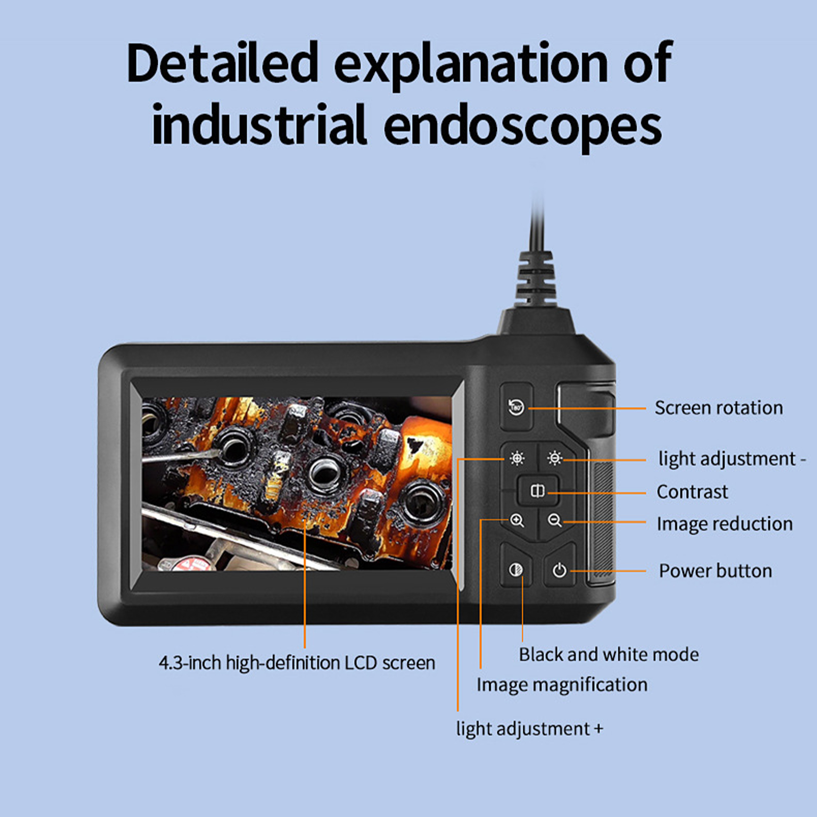 Industrial Endoscope Inspection Camera with Adjustable Light Bracket Waterproof Borescope Camera for Inspection