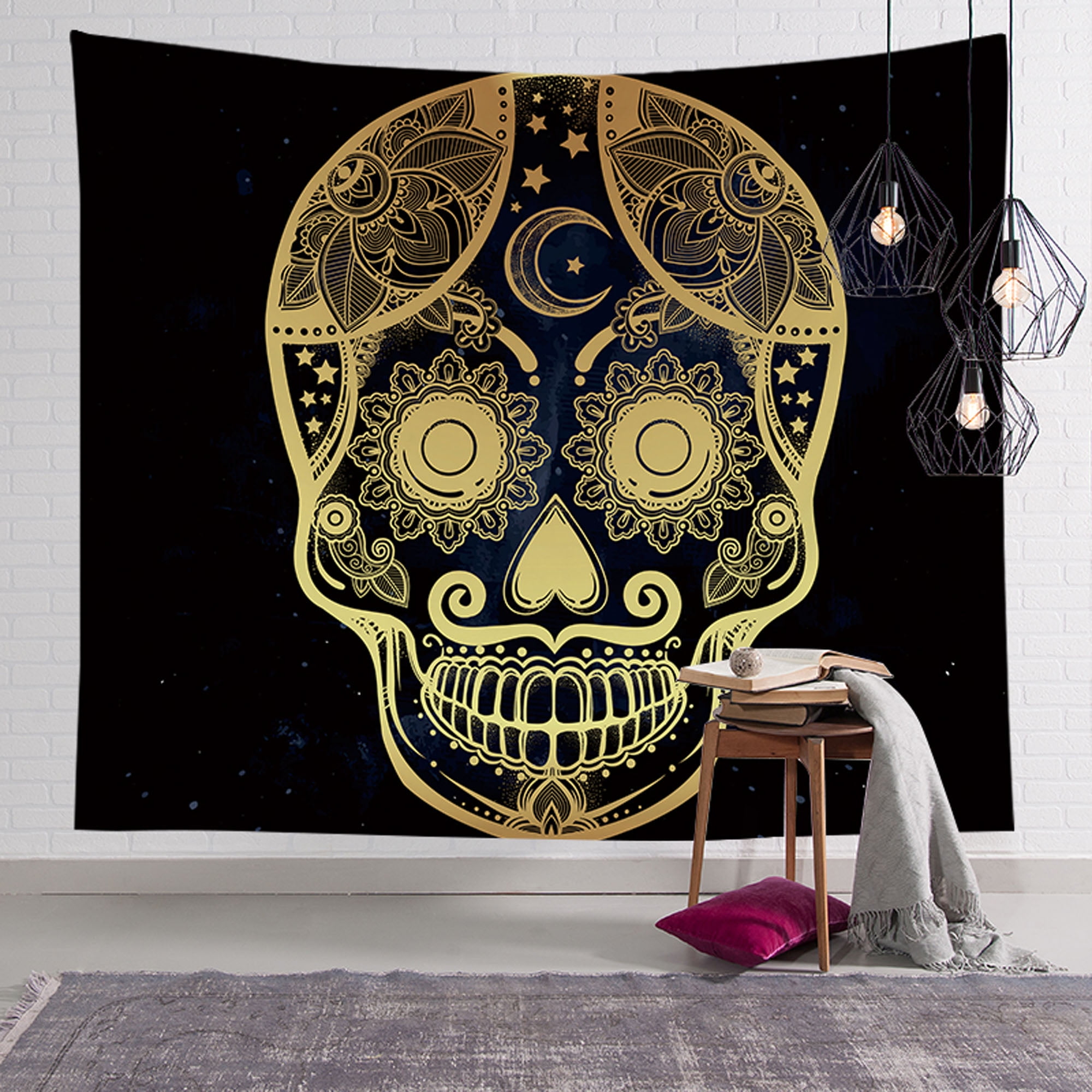 US Ship Mandala Skull Print Tapestry Hippie Wall Hanging Psychedlic Tapestry Dec 