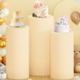 thumbnail image 5 of ABPETE Cylinder Covers Set of 3 Beige Spandex Cylinder Pedestal Stand Cover for Party Stretchable Pedestal Stand Covers Dessert Table Display Pillars Cover for Wedding Birthday Party Reception, 5 of 12