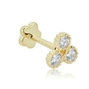 AVORA 14K Yellow Gold Simulated Diamond CZ Triangle Cartilage Piercing Flat Back Earring Body Jewelry (18 Gauge)