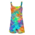 thumbnail image 4 of DDAPJ pyju Womens Suspender Jumpsuits Shorts 2024 Fashion Tie Dye Print Sleeveless Short Overalls Loose Casual Wide Leg Rompers with Pockets monos elegantes cortos para mujer Multicolor#1 L, 4 of 5