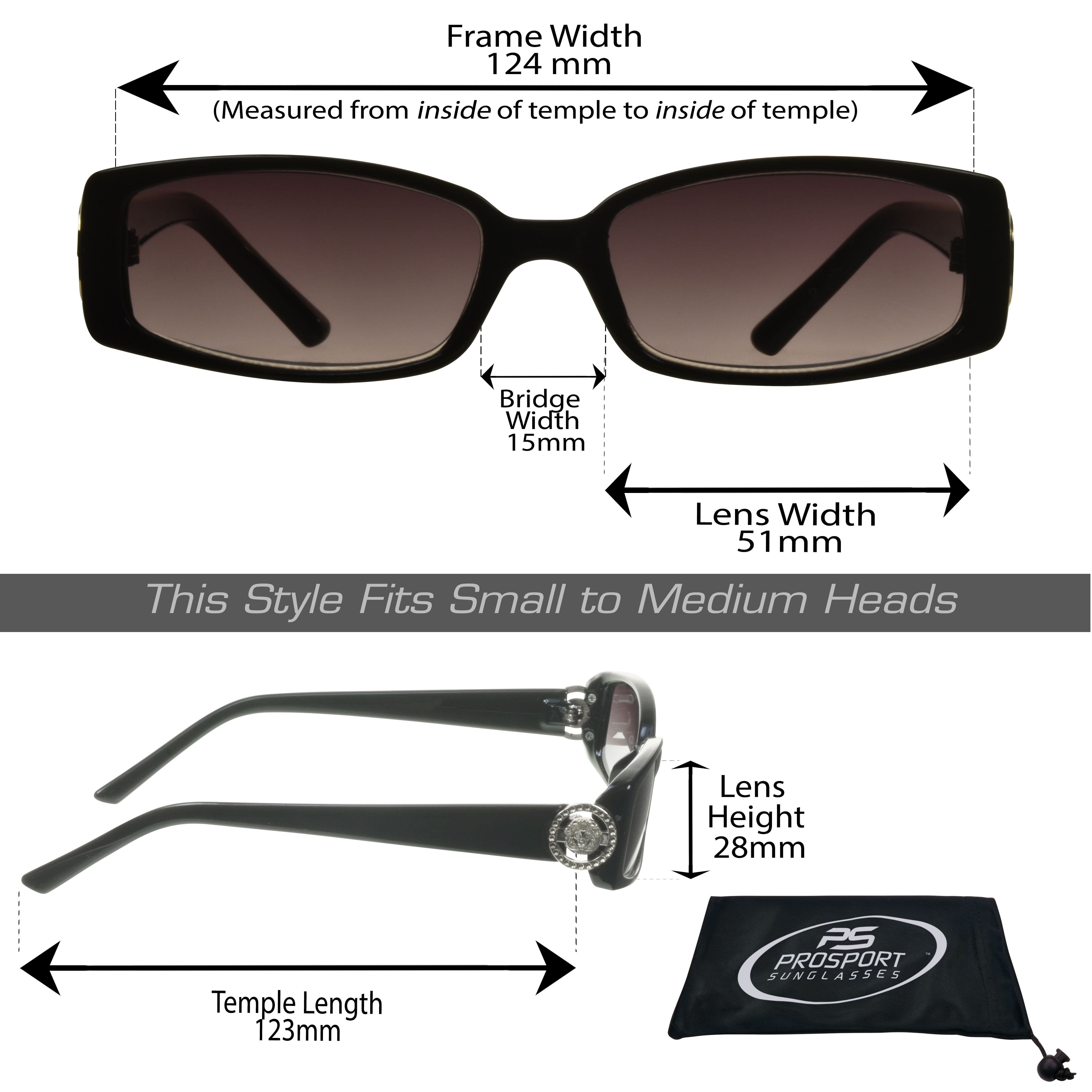 proSPORT Reading Sunglass Reader Rectangle Black Silver Frame Women NOT BIFOCAL