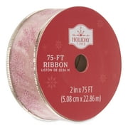 Holiday Time Pink Glitter Snowflake Ribbon, 2" x 75'