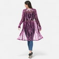 thumbnail image 6 of Women's Long Sequin Cardigan Open Front Sheer Duster Jacket- Small, Purple, 6 of 7