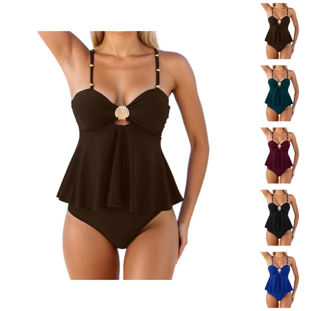 Womens Tankini Bathing Suits 2026 Fashion Modest Ruffle Top with High Waisted Bottom Two Piece Bathing Suits Woman Swimwear