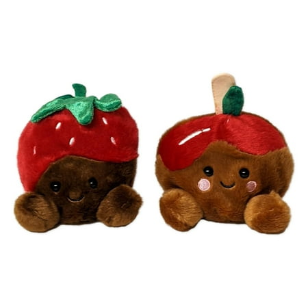 Set of 2 CHOCOLATE STRAWBERRY & CARAMEL APPLE Palm Pals 5" Stuffed Plush, Aurora