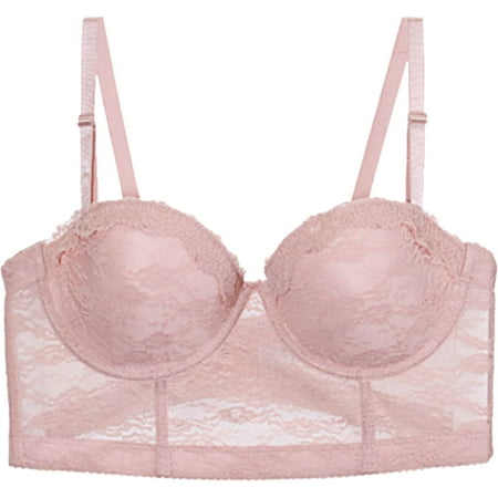 Lace Push Up Bustier - Long Line Floral Lace Bustier Push Up Bra Corset Crop Top Bralette