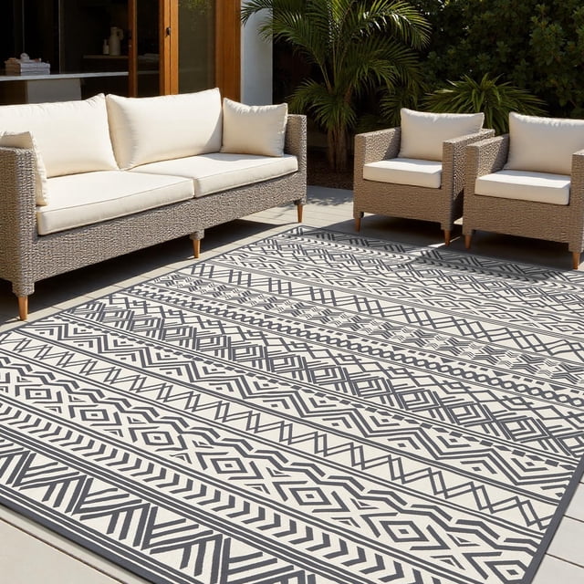 4x6 Outdoor Rug Braided Indoor Outdoor Rugs Carpet Non Slip Outdoor Patio Rug with Rubber Particles Backing, Boho Outdoor Area Rug for Patio Dec