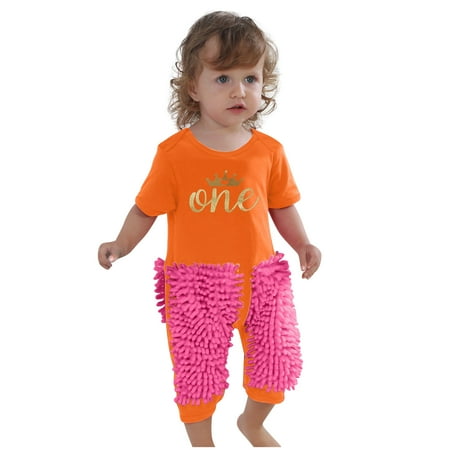 

YWDJ 2022 Onesies for Baby 0-24M Newborn Infant Baby Girls Boys Crawling Baby Letter Mop Onesie Romper Jumpsuit Orange 90