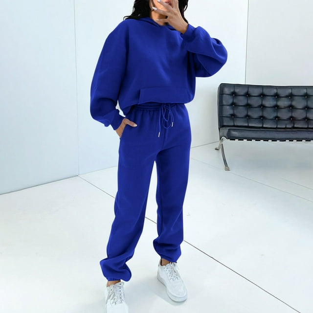 Ensemble de Deux Pièces pour Femmes 2023 Mode Poche Col Rond Décontracté Manches Longues Chandail en Molleton + Pantalon Ensemble de Sport pour Femmes en Solde
