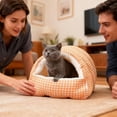 thumbnail image 4 of 30x30x20cm Removable Washable Pet Bed Enclosed Cat House Winter Warm Dog Bed Plush Cloth Material Soft & Cozy for Small Cats Dogs Indoor Pets Two-Purpose Nest Pet Villa Sleeping Mat, 4 of 6