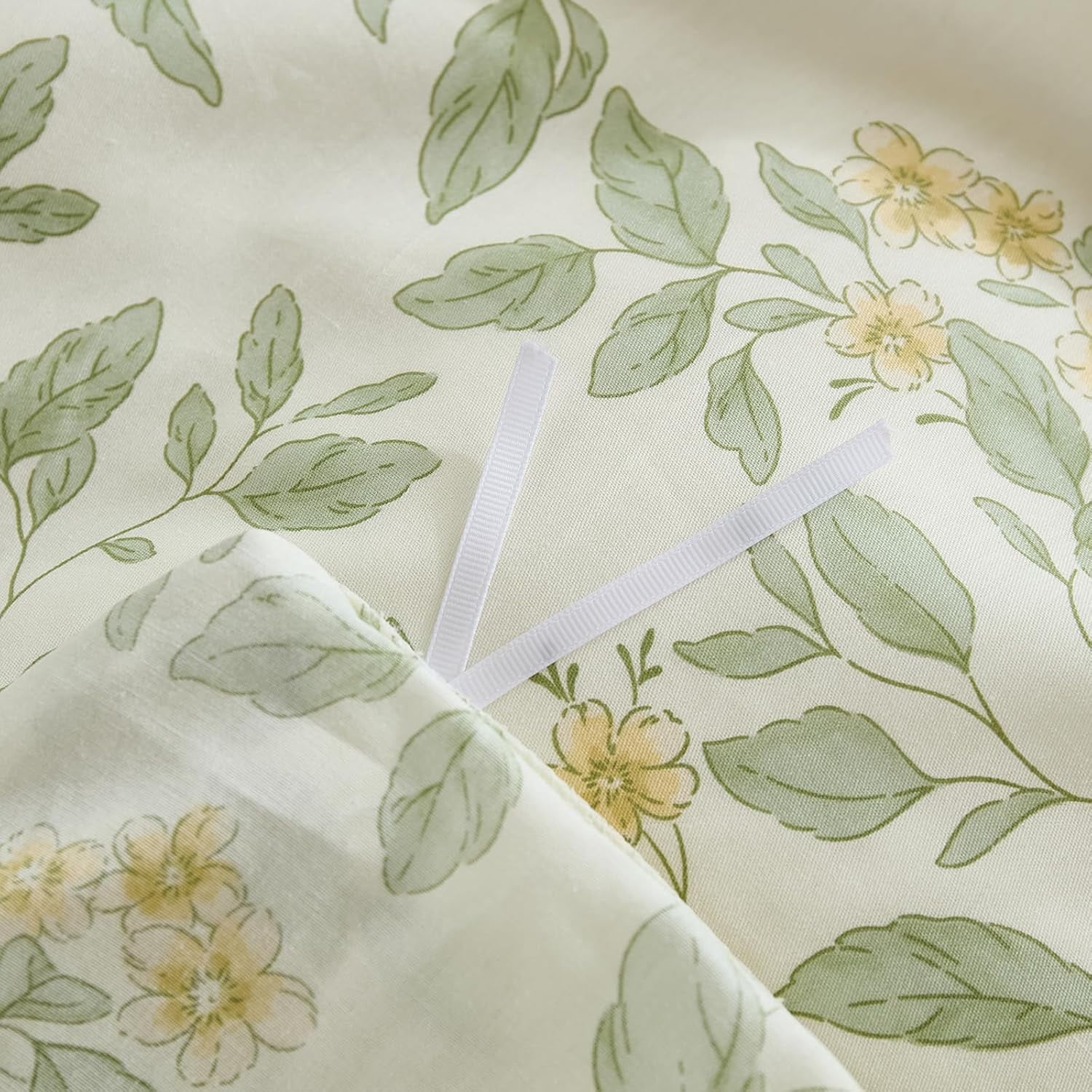 100% Nature Cotton Duvet Cover  - Vintage Reversible Green and Yellow Floral Garden Style Comforter Cover with Zipper Closure, 3 Pieces Soft & Breathable Green Bedding Set