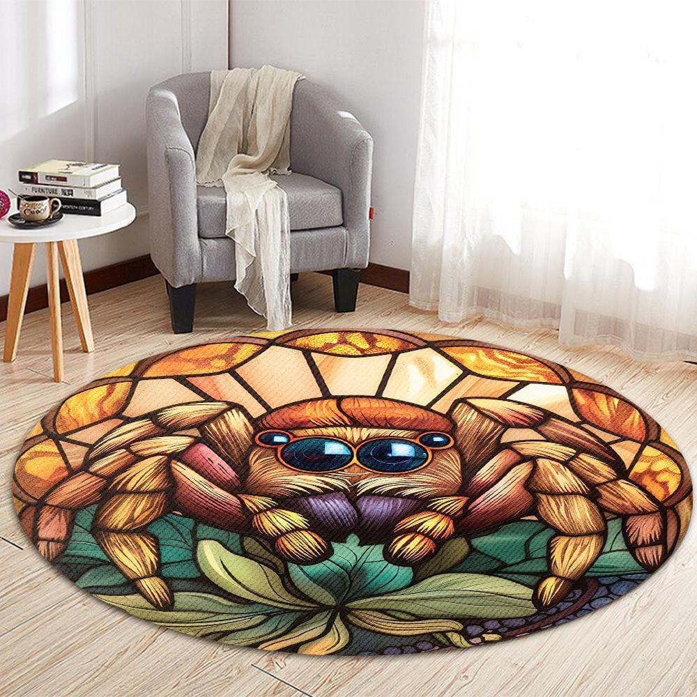 Round Area Rug, Jumping Spider Non-Slip Floor Mat, Soft Washable Carpet for Living Room Bedroom Decor 24 Inch