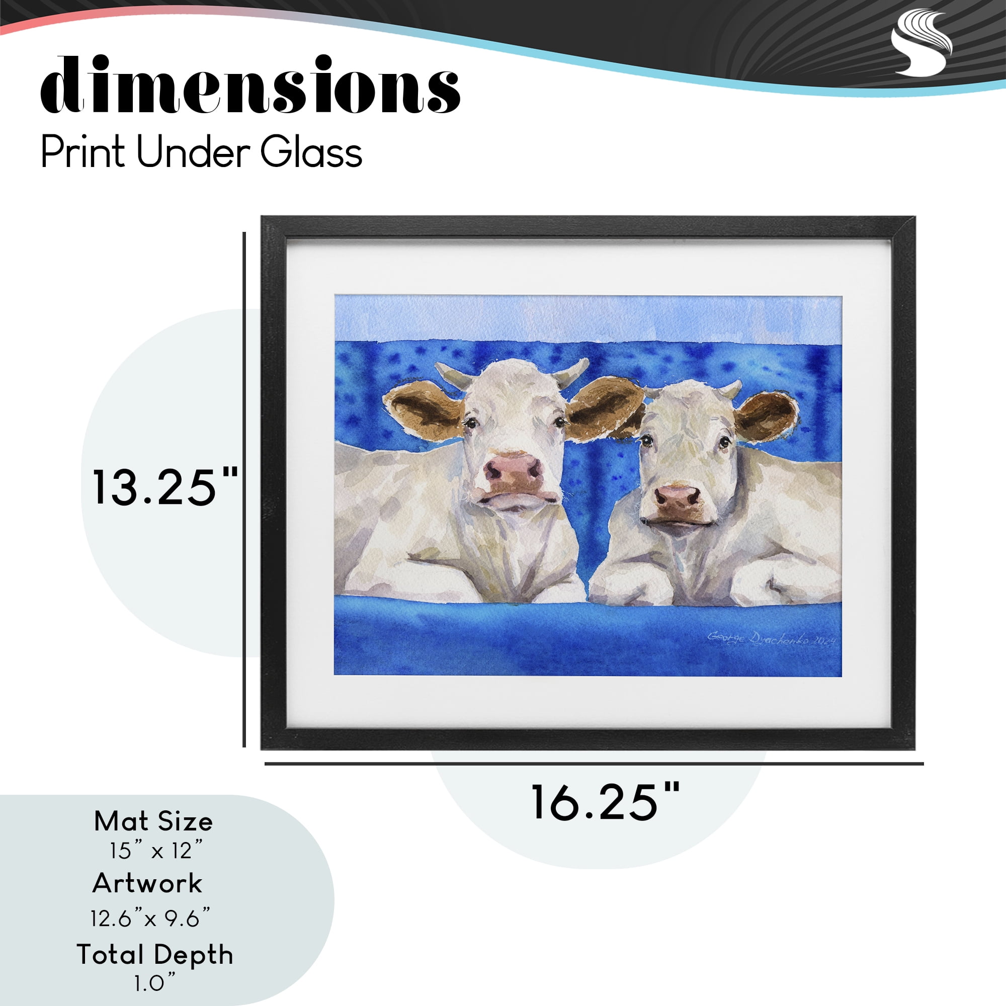 Stupell Industries White Cows on Blue Sofa Black Framed Print Under Glass, design by George Dyachenko