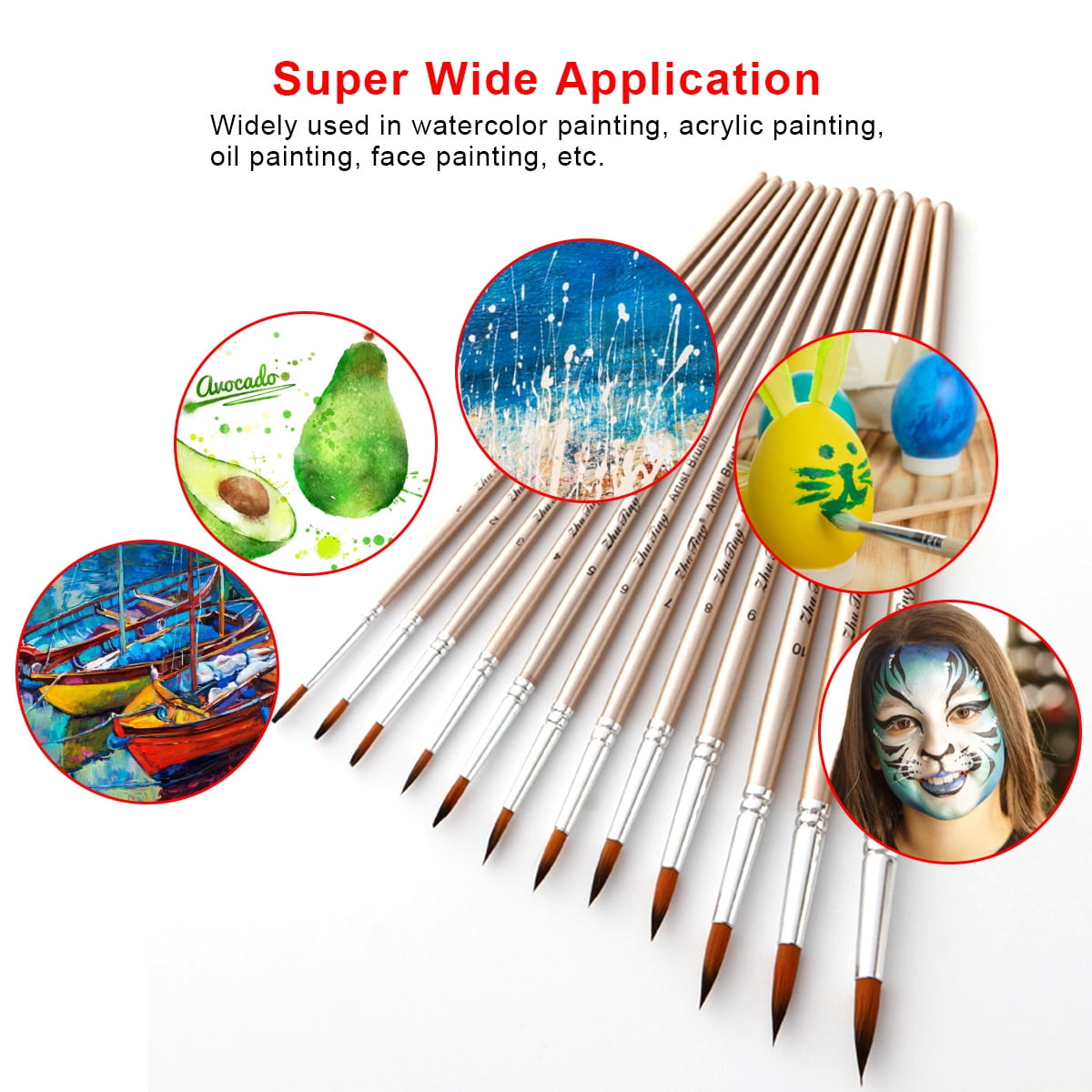12pcs Paint Brushes Set Kit Round Pointed Tip Brushes Art Drawing Supplies