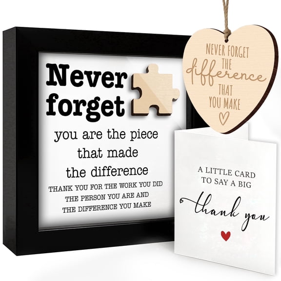 Thank You Gift for Coworkers - Meaningful Appreciation Gift Set with Framed Quote Sign, Wooden Heart Ornament & Card for Office, Work Colleagues, Desk Decor HF395