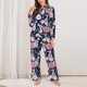 thumbnail image 2 of Balery Rose Flowers Conjunto de Pijama con Estampado para Mujer, Conjunto de Dos Piezas con Manga Larga, Ropa de Dormir Suave con Bolsillos, Pijamas Cómodos-Large, 2 of 7