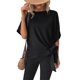 thumbnail image 1 of Mujer Verano Top Dobladillo Anudado Espalda Plisada Línea Media Ojo De Cerradura Espalda Media Manga Cuello Redondo Camisa De Verano Top Negro S, 1 of 8