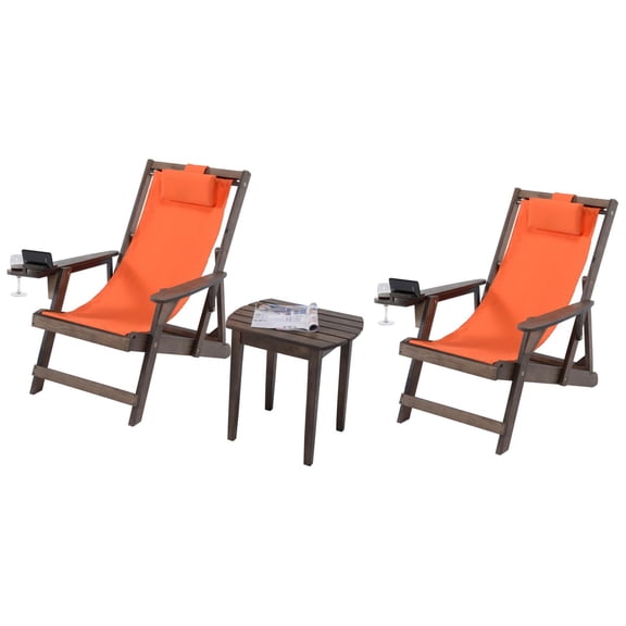W Unlimited Romantic Brown Canvas Sling Chairs With Side Table 2117DB-OR-CH2ET