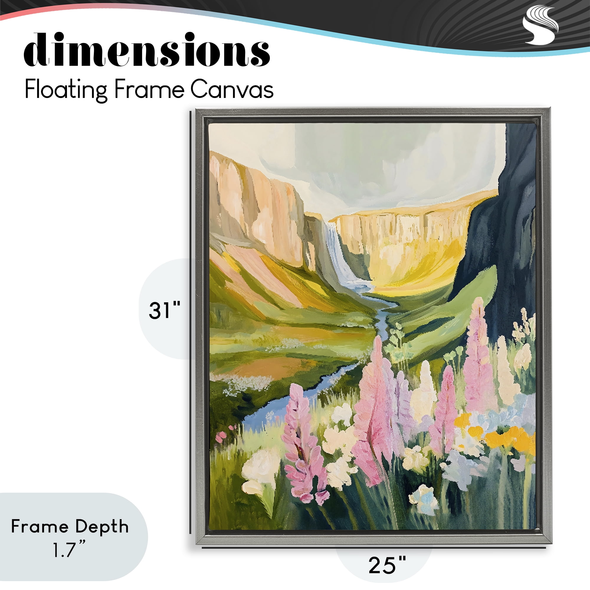 Stupell Industries Waterfall and Valley in Bloom Gray Framed Floater Canvas Wall Art, design by The Prints Vibe