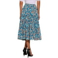 thumbnail image 4 of Women's Floral Skirt Chiffon A-line Long Tiered Ruffle Boho Summer Midi Skirts XL Lake Blue Flower, 4 of 7