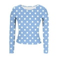 thumbnail image 5 of YOIAVAIOY Women Ribbed Knit Long Sleeve Shirts Slim Fit Basic Tee Casual Polka Dot Crew Neck Going Out Textured Tops Sky Blue S, 5 of 6