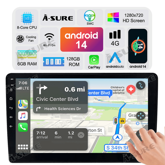 Asure 8 Core 6 128GB Car Stereo Radio For Honda Accord (2008-2012) GPS Carplay Android Auto Wifi Navi