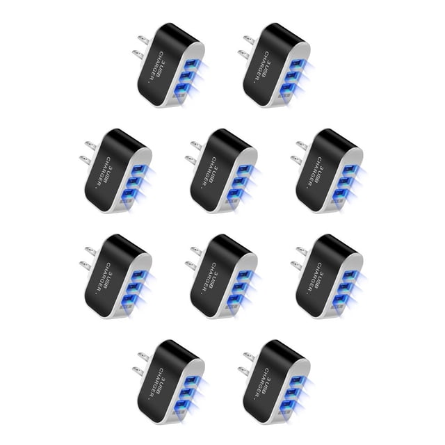 Monstrate Cargador de enchufe de EE. UU. USB LED Plástico 1000mA Adaptador de carga de teléfono móvil Accesorio de bloque de carga de bolsillo Negro 10Conjunto