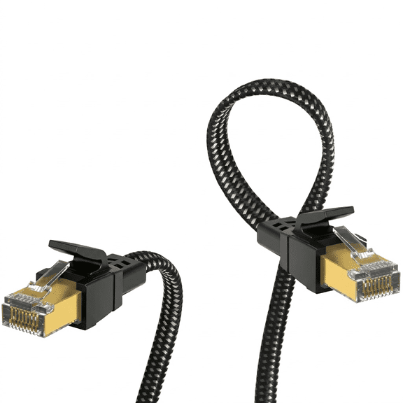 HUIJUMEI Cat 8 Ethernet Cable 50 ft, Nylon Braided High Speed 40Gbps 2000Mhz SFTP Shielded Flat LAN Network Cable, Indoor/Outdoor for Gaming, Router, Modem, PC