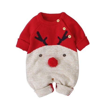 

Bomotoo Newborn Knitwear Jumpsuit Buttons Casual Playsuit Home Cute Knitted Romper Red 80cm