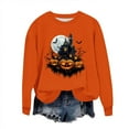 thumbnail image 2 of Inverlee Women's Halloween Sweatshirts Cute Pumpkin Ghost Graphic T-shirt Stretch Round Neck Sweatshirt Long Sleeve Holiday Pullover Tops Halloween Gifts, 2 of 6
