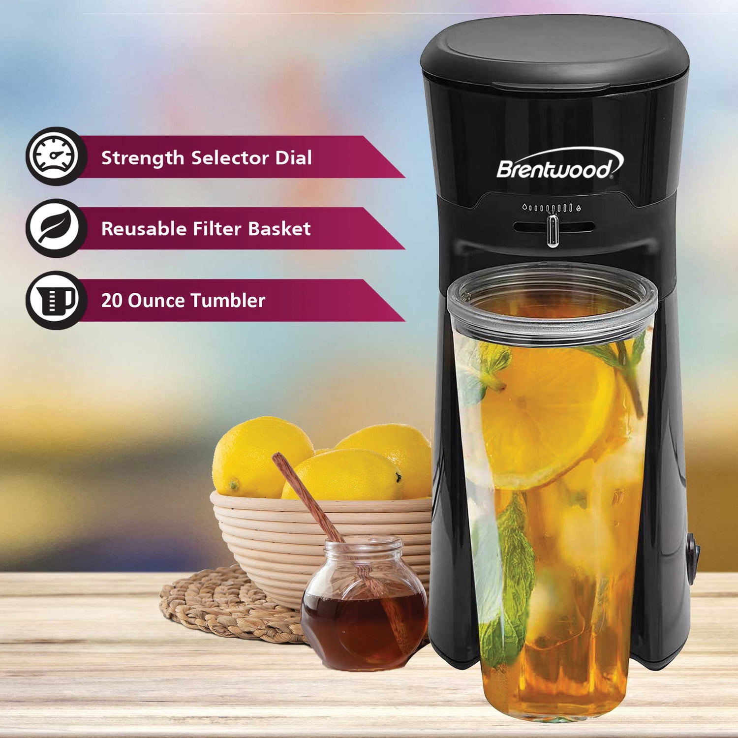 Brentwood Single-Serve Iced Coffee and Tea Maker with Reusable Filter, KT-2121BK