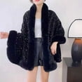 thumbnail image 3 of Faux Fur Shawl Cloak Cape for Women Winter Sequin Fur Coat Wedding Party Fur Stole Wraps for Evening Outwear Coat, 3 of 3