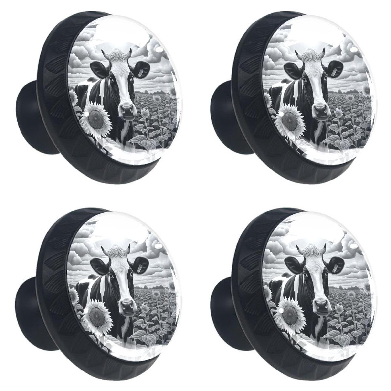 4 Pcs Cow and Sunflower Knobs for Kitchen Cabinet Cupboard Dresser Bookcase Drawer Pulls Handles Round Home Decor