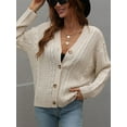 thumbnail image 2 of women's knitted cardigan green Button V-neck Long sleeve autumn oversize sweater vintage Casual beige Cardigan for women 2022, 2 of 6