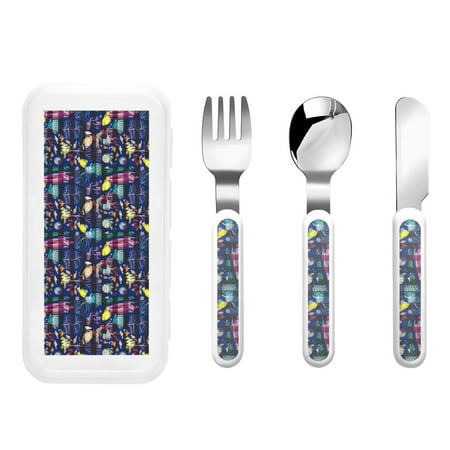 

Cauagu Sea Inhabitans and Herb Print 3-Pieces Toddler Cutlery Set Kids Silverware Set with Spoons Forks & Knife Stainless Steel Utensils for Kids Dishwasher Safe